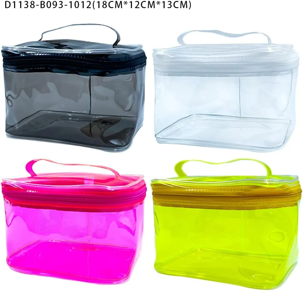 2PCS Clear Handle Zipper Cosmetic Bag and Versatile Travel Pouch,Durable PVC Material,for Makeup Travel Essentials (2 Pcs Transparent)