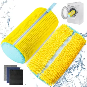 2Pcs Shoe Washing Machine Bag: Laundry Shoe Bag for Washer and Dryer Include Dust-Proof Shoes Bag - Reusable Shoe Cleaning Bag for Sneaker Tennis Shoes Unstain Cleaner Kit (Yellow)