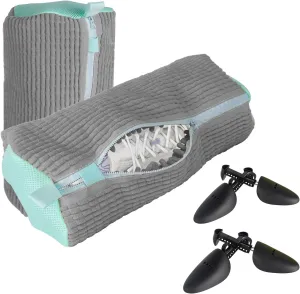 2PCS Shoe Washing Machine Bag,Laundry Shoe Bag for Washing and Dehydration,with 2 Pairs Adjustable Shoe Trees,Shoe Cleaning Bag for Most Types and Sizes (Grey)