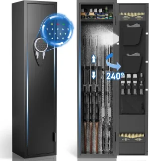 3-6 Gun Safe for Rifle and Pistols,Digtal Gun Safes for Shotguns with Multi-Function Panel Ammo Boxes and Pistol Bags,Gun Cabinet with LED Light&Dual Alarm Mode