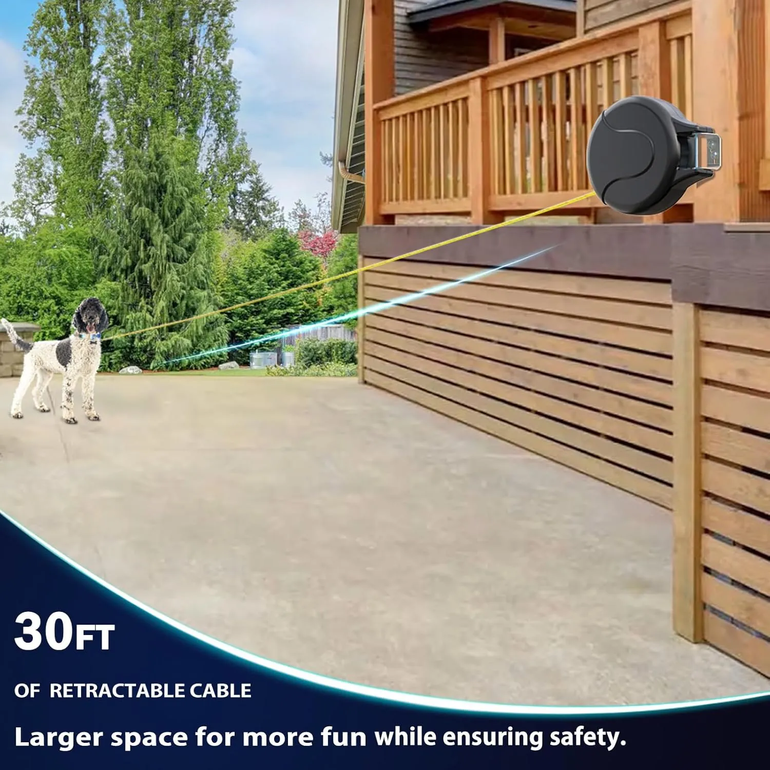 30ft Wall Mount Retractable Dog Tie Out Cable for Small to Large Dogs Between 20-100 lbs, Patented Retractable Dog Lead Great for Yard/Garden - Durable for 70,000 Cycles (Black, 30ft)