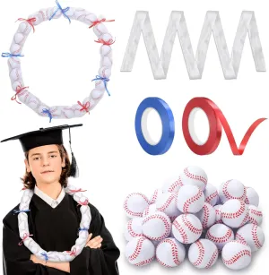 33 Pcs Baseball Lei Making Kit Senior Night Graduation Candy Lei Tubing Baseball Senior Night Gift Game Party Supplies with Mesh DIY Garland Bags