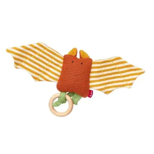 39673 Knit Bat Rattle Knitted Love Cotton Knit Baby Toy with Wooden Ring and Rattle for Grasping, Listening and Playing for 3-12 Months Baby, Orange, 8 x 34 x 3