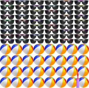 48/72 PCS Sunglasses Beach Balls Party Favors 12" Inflatable Pool Beach Balls Bulk for Kids Adults Rainbow Pool Balls Park Backyard Summer Water Birthday Parties Supplies