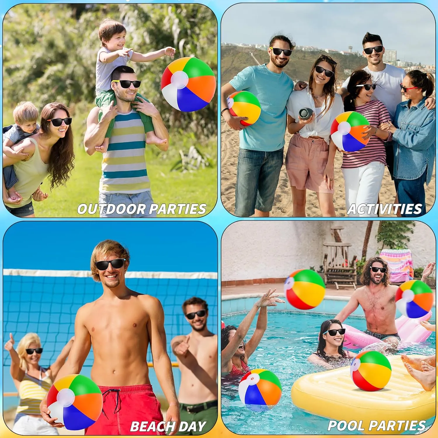 48/72 PCS Sunglasses Beach Balls Party Favors 12" Inflatable Pool Beach Balls Bulk for Kids Adults Rainbow Pool Balls Park Backyard Summer Water Birthday Parties Supplies