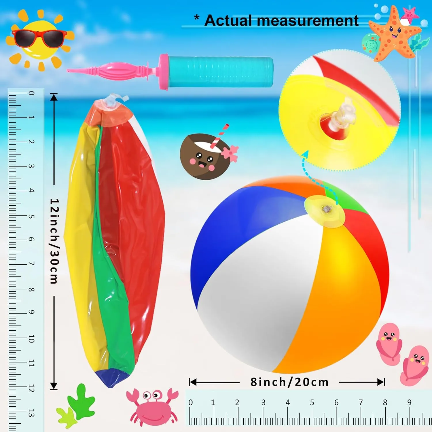 48/72 PCS Sunglasses Beach Balls Party Favors 12" Inflatable Pool Beach Balls Bulk for Kids Adults Rainbow Pool Balls Park Backyard Summer Water Birthday Parties Supplies