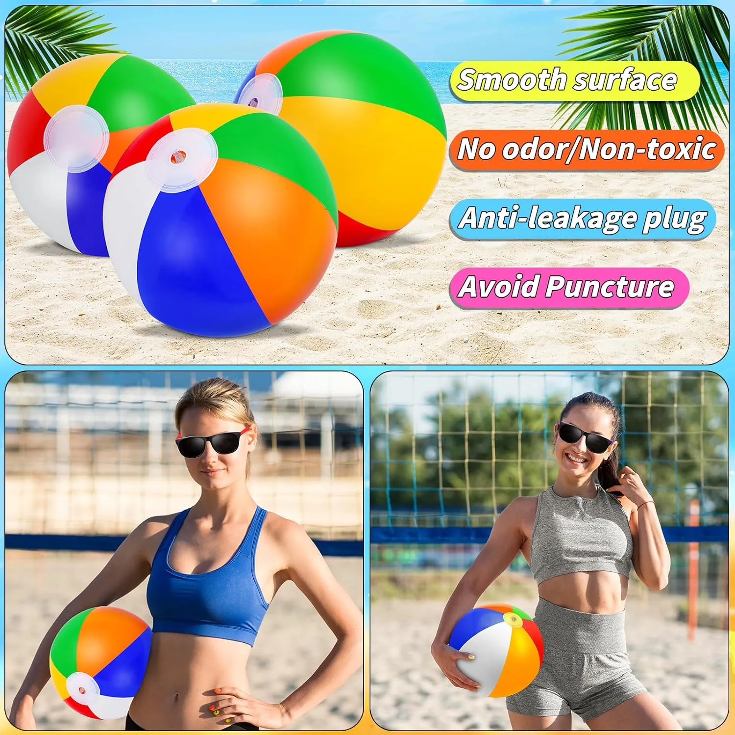 48/72 PCS Sunglasses Beach Balls Party Favors 12" Inflatable Pool Beach Balls Bulk for Kids Adults Rainbow Pool Balls Park Backyard Summer Water Birthday Parties Supplies