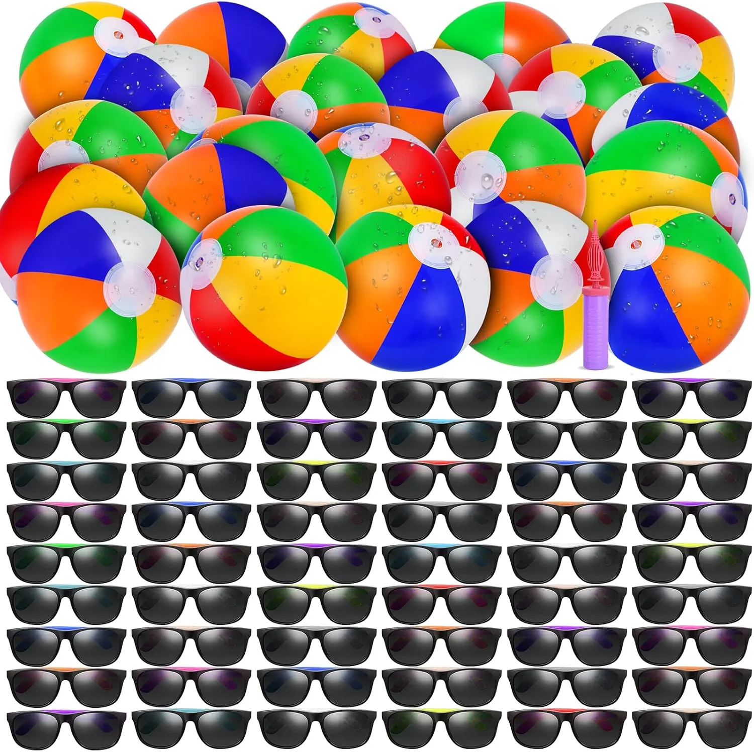 48/72 PCS Sunglasses Beach Balls Party Favors 12" Inflatable Pool Beach Balls Bulk for Kids Adults Rainbow Pool Balls Park Backyard Summer Water Birthday Parties Supplies