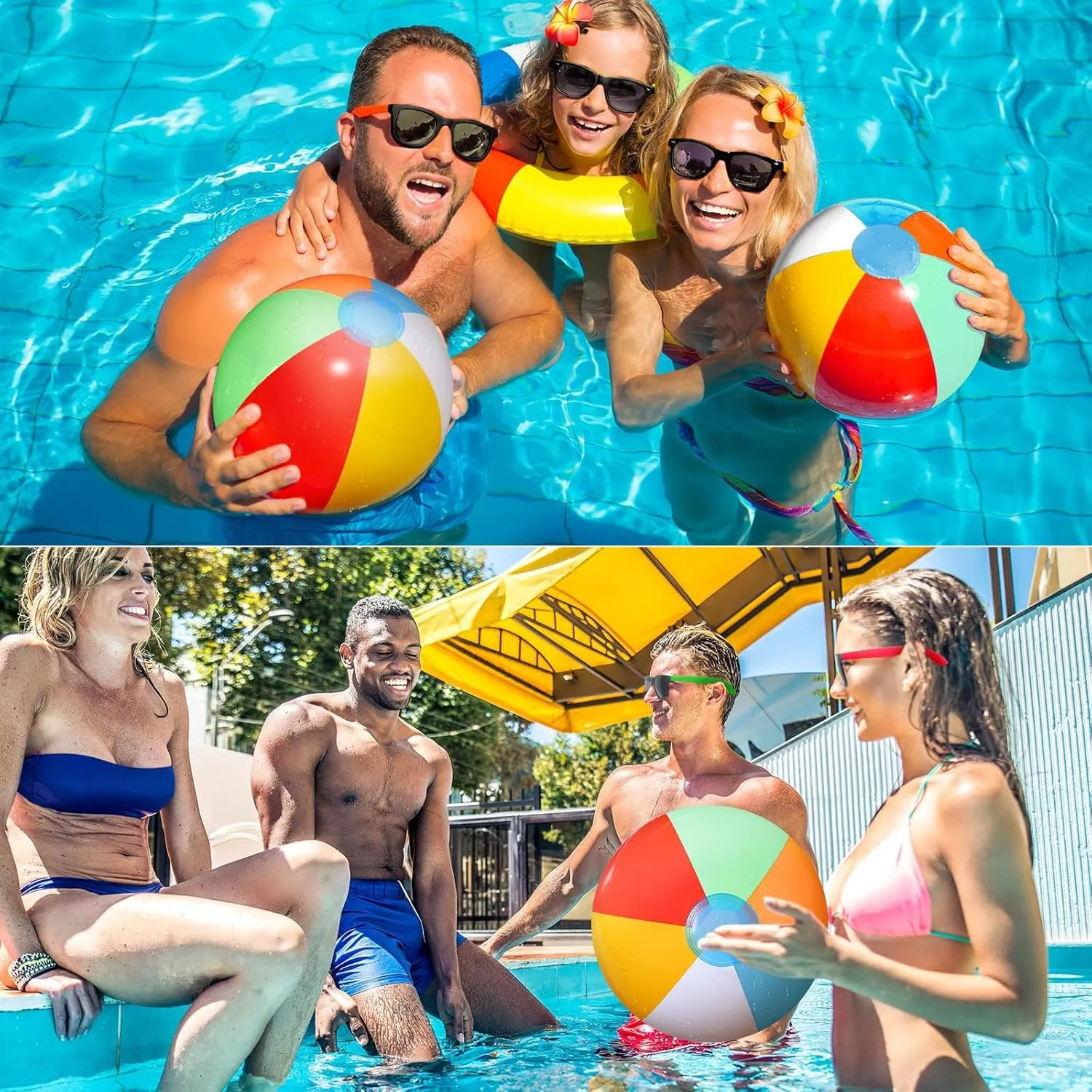 48/72/96 PCS Sunglasses Beach Balls Party Favors 12" Inflatable Pool Beach Balls Bulk for Kids Adults Rainbow Pool Balls Park Backyard Summer Water Birthday Parties Supplies