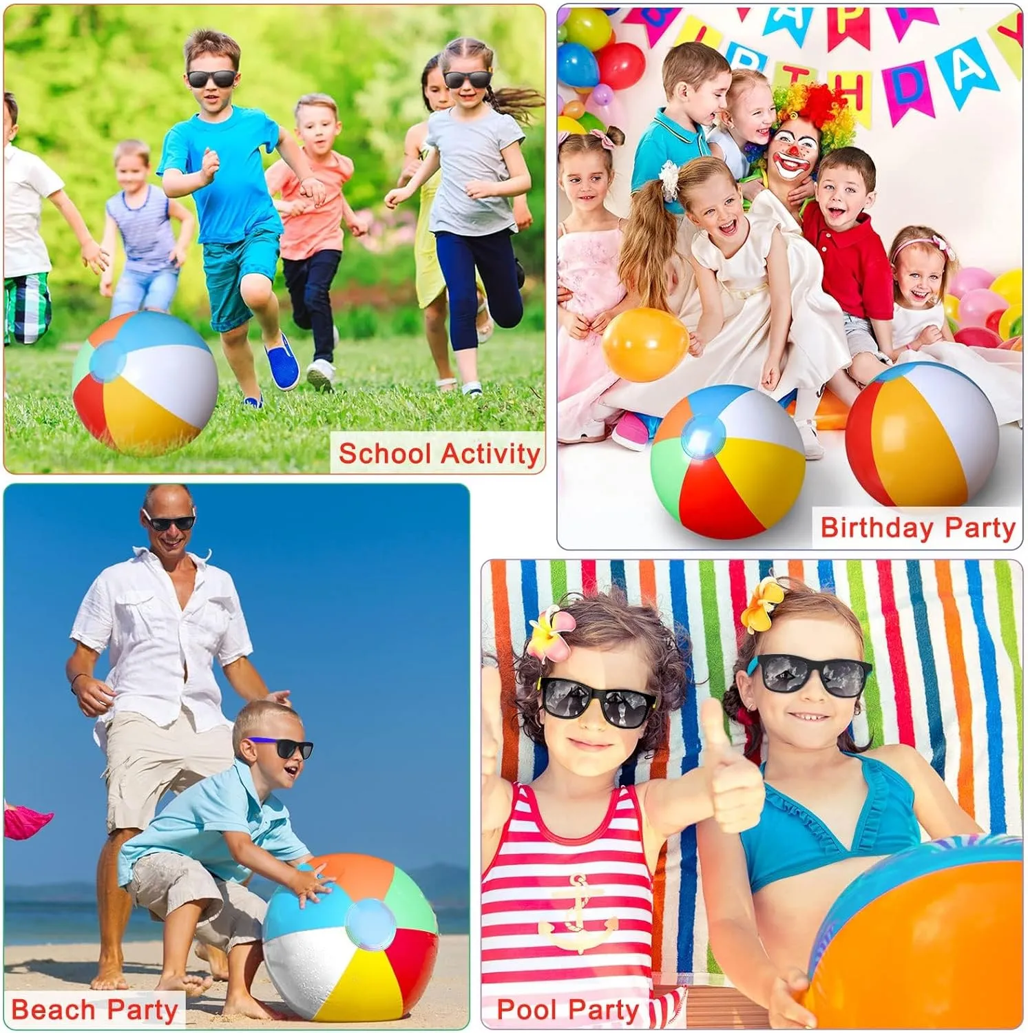 48/72/96 PCS Sunglasses Beach Balls Party Favors 12" Inflatable Pool Beach Balls Bulk for Kids Adults Rainbow Pool Balls Park Backyard Summer Water Birthday Parties Supplies