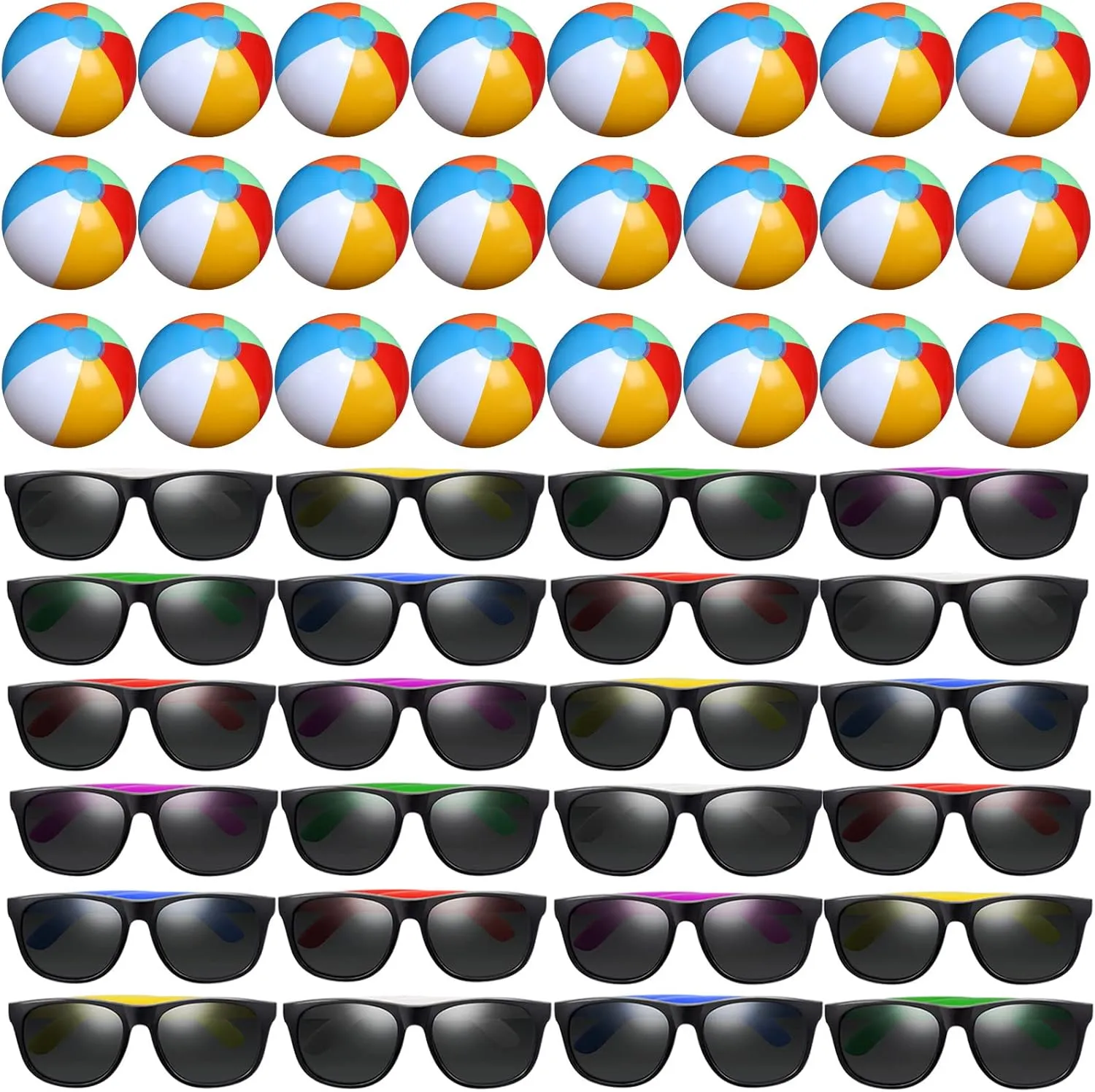 48/72/96 PCS Sunglasses Beach Balls Party Favors 12" Inflatable Pool Beach Balls Bulk for Kids Adults Rainbow Pool Balls Park Backyard Summer Water Birthday Parties Supplies