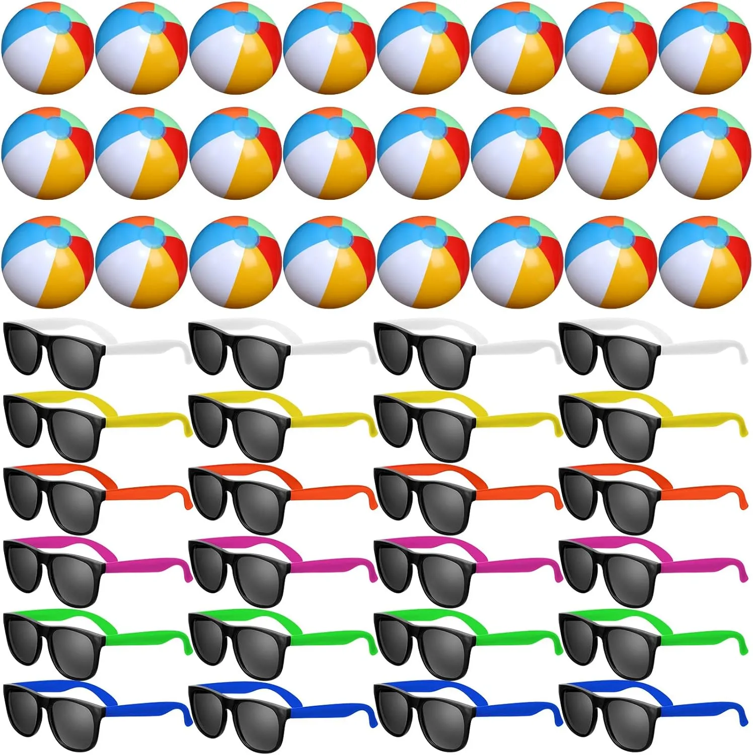 48/72/96 PCS Sunglasses Beach Balls Party Favors 12" Inflatable Pool Beach Balls Bulk for Kids Adults Rainbow Pool Balls Park Backyard Summer Water Birthday Parties Supplies