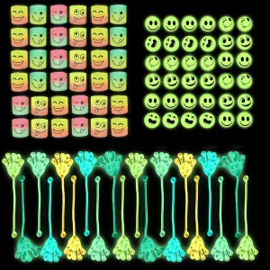 4E's Novelty 108 Pcs Glow in The Dark Toys - 36 Bouncy Balls, 36 Coil Spring, 36 Sticky Hands, Bulk Party Favor or Kids Goodie Bags Birthday Party Supplies, Easter Egg Filler & Basket STuffers
