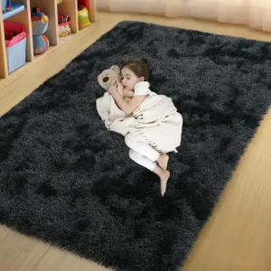 4x6 Area Rugs for Bedroom, Fluffy Soft Shag Rugs for Living Room, Small Fuzzy Plush Shaggy Carpets for Boys and Girls Dorm Room Home Decor (4ft x 6ft, Tie-Dyed Black Grey)