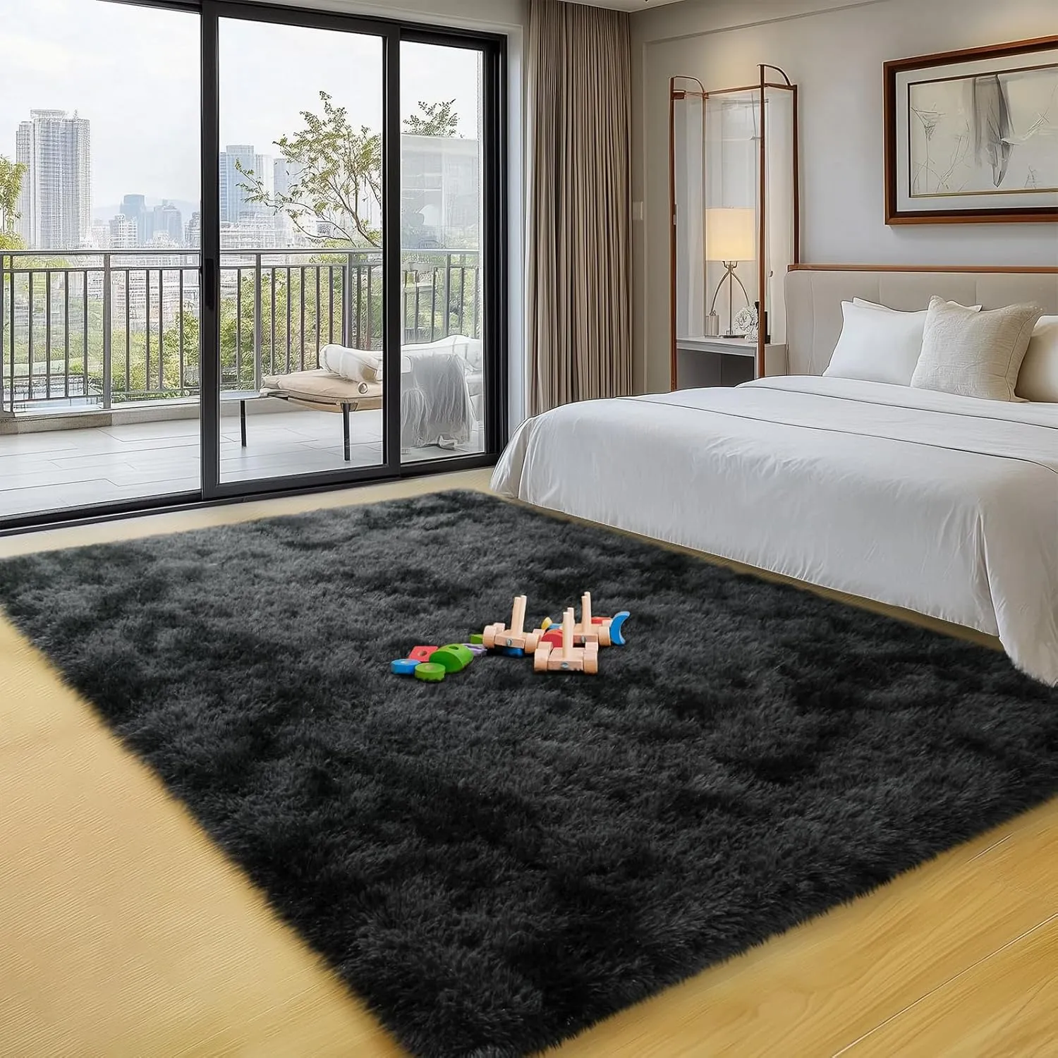 4x6 Area Rugs for Bedroom, Fluffy Soft Shag Rugs for Living Room, Small Fuzzy Plush Shaggy Carpets for Boys and Girls Dorm Room Home Decor (4ft x 6ft, Tie-Dyed Black Grey)