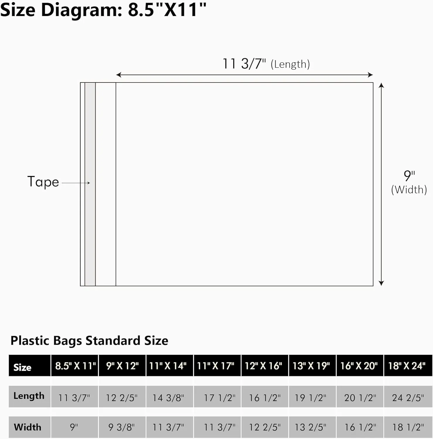 50 Pack Acid-Free Crystal Clear Sleeves Storage Bags for 8.5x11 Art Prints/Pictures/Photos/Framing Mat Mattes (Bag Size: 9"x11 3/7")