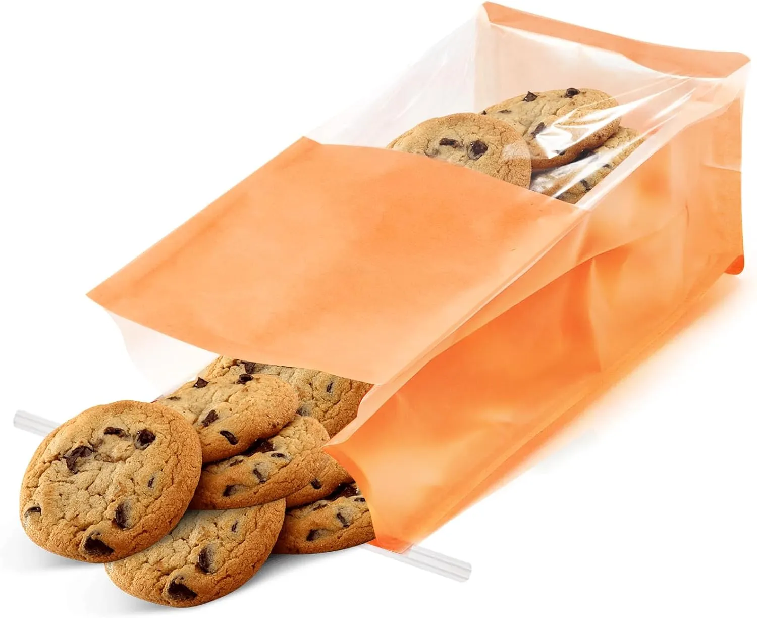 50 Pack Bakery Bags with Window - Reusable Kraft Paper Bread Bags with Tin Tie Tab Lock, Can Stand Upright, Orange