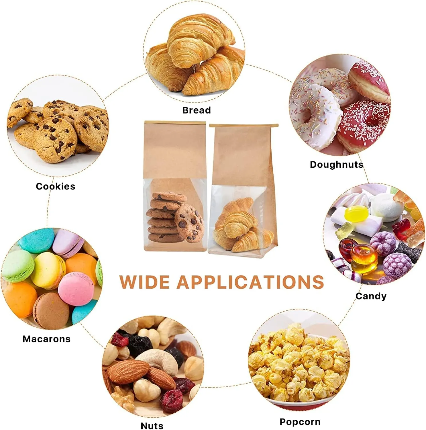 50pcs Bakery Bags with Window- 5.1x4.3x11 Inches Tin Tie Tab Lock Kraft Tin Tie Cookie Packaging Bags Paper Bread Bags Kraft Paper Bags with Window (Brown, 50 Count (Pack of 1))