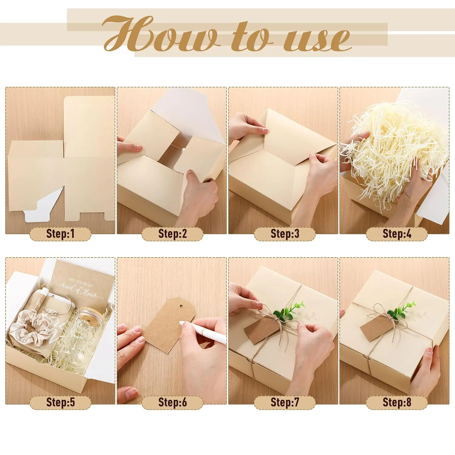 54 Pcs Bridesmaid Proposal Gifts Will You Be My Bridesmaid Set Include Gift Box Makeup Bag Invited Card Glass Cup Lip Balm Scrunchie Hair Knotted Bracelet for Maid of Honor(Beige)