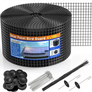 6 inch x 100ft Solar Panel Bird Guard, Wire Mesh Critter Guard for Solar Panels with 70pcs Fasteners, PVC Coated Pigeon Barrier Netting Solar Panel Mesh Screen for Bird Proof Squirrel Fence