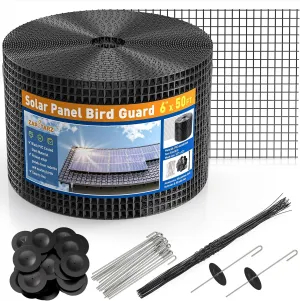 6 inch x 50ft Solar Panel Bird Guard, Wire Mesh Critter Guard for Solar Panels with 50pcs Fasteners, PVC Coated Pigeon Barrier Netting Solar Panel Mesh Screen for Bird Proof Squirrel Fence