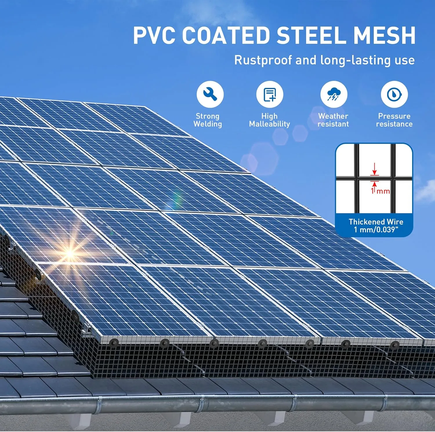 6 inch x 50ft Solar Panel Bird Guard, Wire Mesh Critter Guard for Solar Panels with 50pcs Fasteners, PVC Coated Pigeon Barrier Netting Solar Panel Mesh Screen for Bird Proof Squirrel Fence