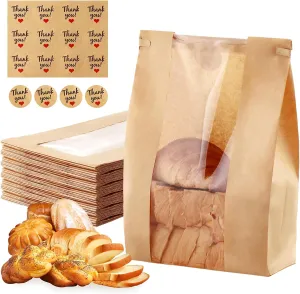 60 Pcs Bread Bags for Homemade Bread with Window 14" x 8.3" x 3.5", Snack Storage, gifting, with Label Sealing Sticker with Tin Tie Tab Lock