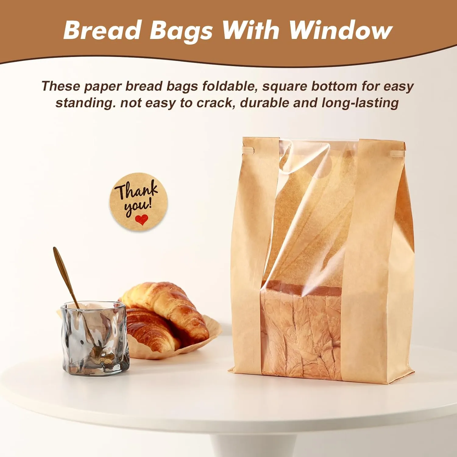 60 Pcs Bread Bags for Homemade Bread with Window 14" x 8.3" x 3.5", Snack Storage, gifting, with Label Sealing Sticker with Tin Tie Tab Lock