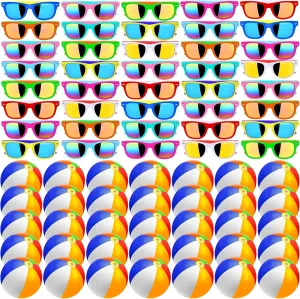 60Pcs Sunglasses Beach Balls Bulk Party Favors for Kids 30Pcs Neon Sunglasses 30Pcs 12" Beach Balls Kid Boys Girls Graduation Party Supplies for Summer Beach Pool Party Favors Goodie Bag Favors