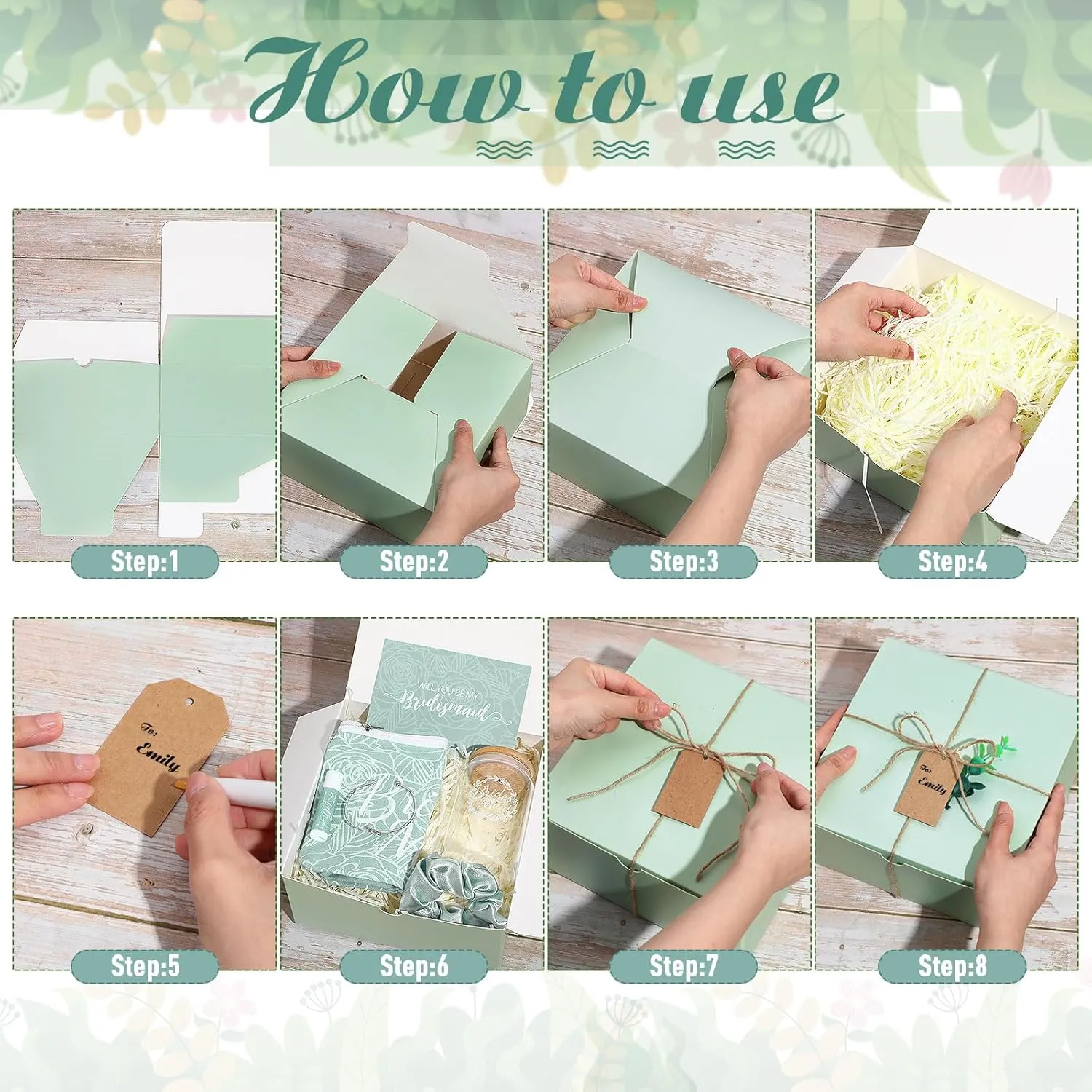 72 Pcs Bridesmaid Proposal Gifts Bridesmaid Box Set Include Bridal Shower Gift Box Makeup Bag Invited Card Glass Cup Lip Balm Scrunchie Hair Knotted Bracelet for Maid of Honor(Green)