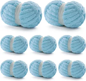 8 Pack Chunky Yarn for Hand Knitting - Chenille Yarn for Crocheting - 224 Yds Chunky Blanket Yarn Jumbo, Thick Fluffy for Knitting Blankets, Super Bulky Yarn 61.6 Oz (Lake Blue)