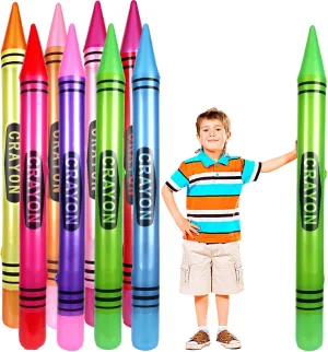 8 Pcs Jumbo Inflatable Crayons Large Neon Blow up Pencil Balloons for Classroom Playground Indoor Outdoor Birthday School Theme Party Decorations