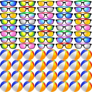 80Pcs Sunglasses Beach Balls Bulk Party Favors Kids 40Pcs Neon Sunglasses 40Pcs 12" Beach Balls Boys Girls Graduation Party for Summer Beach Pool Party Favors Goodie Bag Supplies