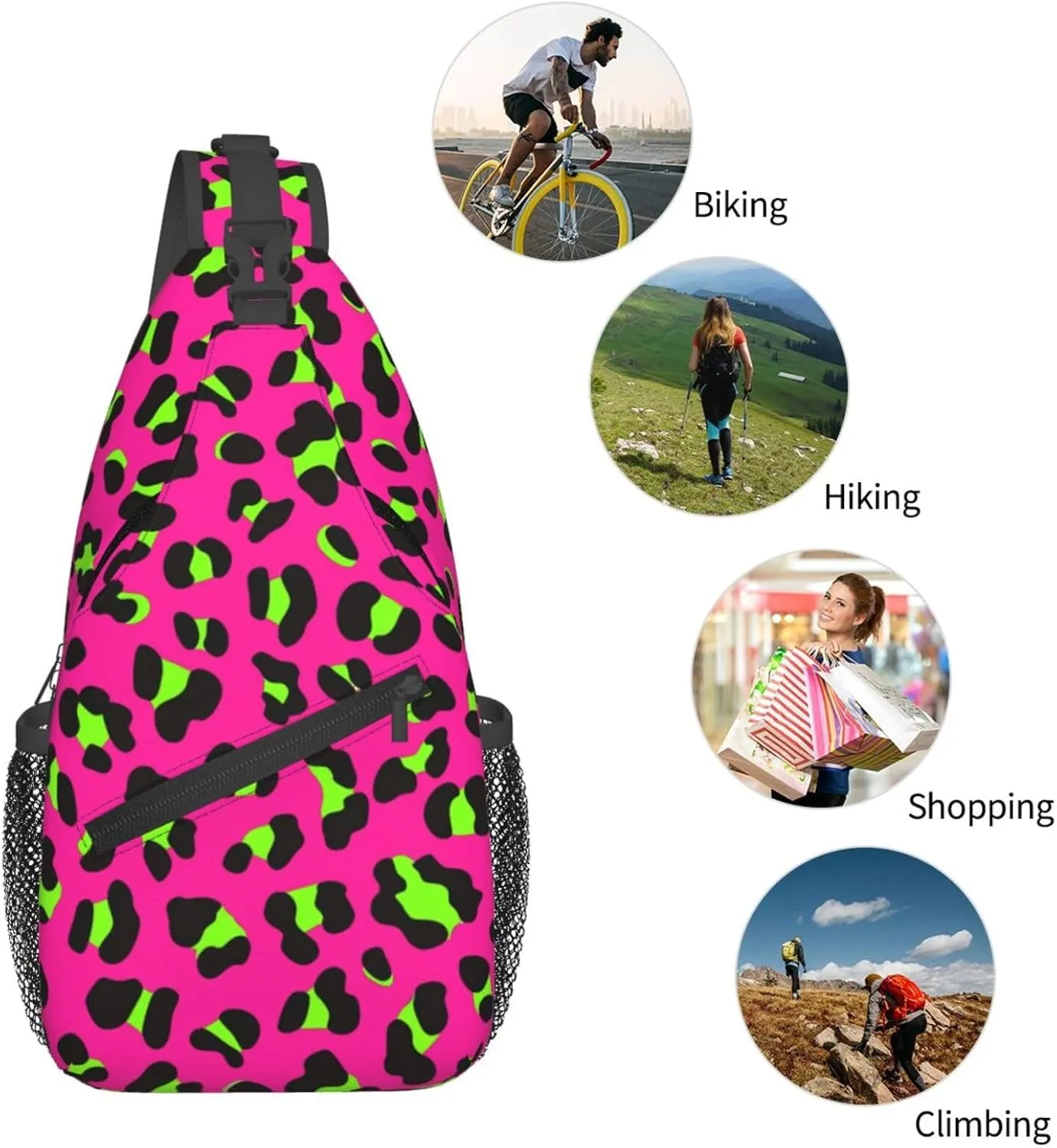 80s Neon Pink Fuchsia Lime Green Leopard Sling Bag Crossbody Bag Casual Chest Bags Travel Shoulder Backpack