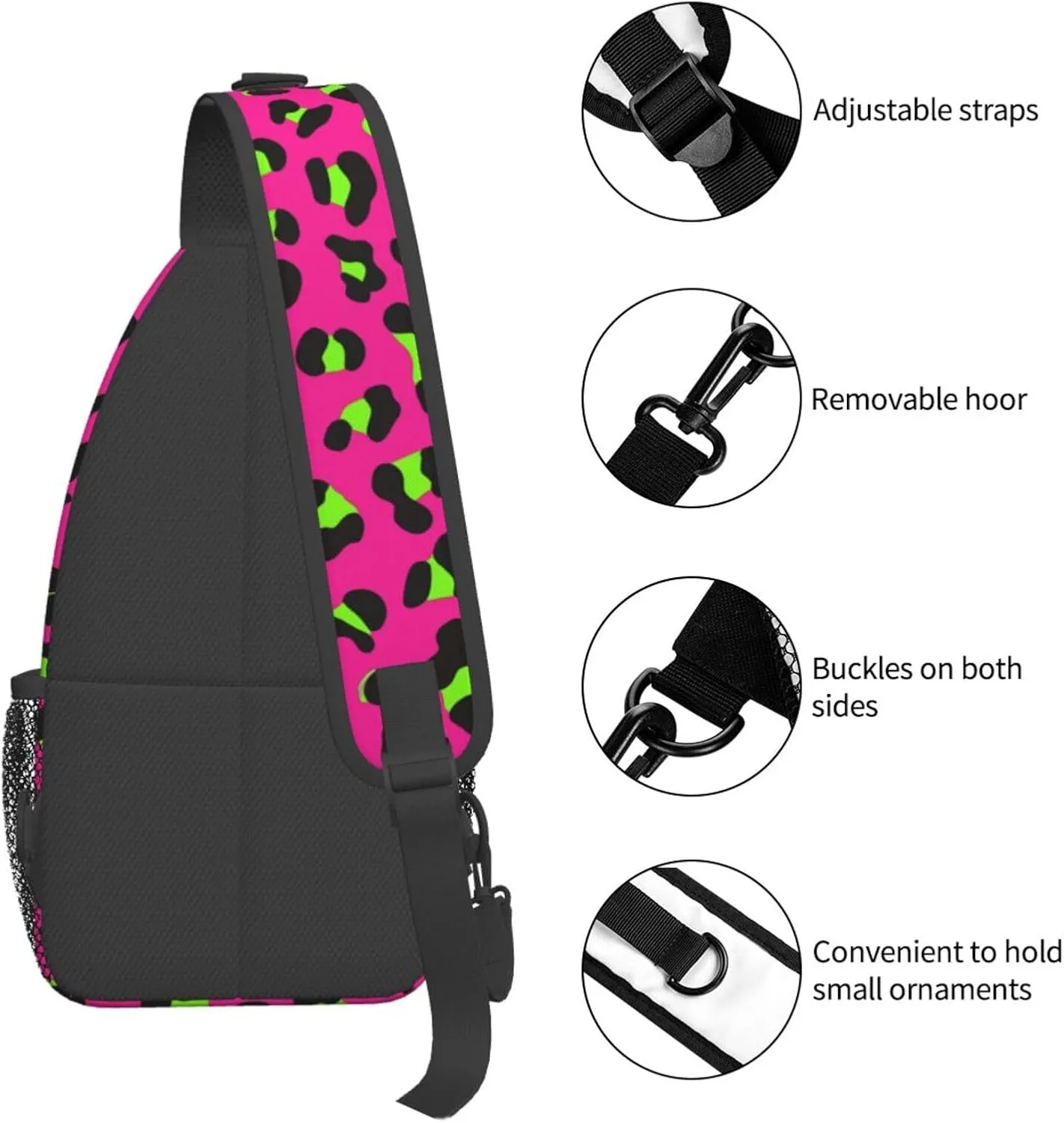 80s Neon Pink Fuchsia Lime Green Leopard Sling Bag Crossbody Bag Casual Chest Bags Travel Shoulder Backpack