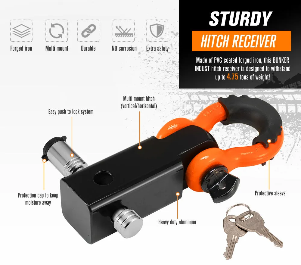 8PC Recovery Kit 9M Kinetic Rope Snatch Strap Hitch Receiver Shackles