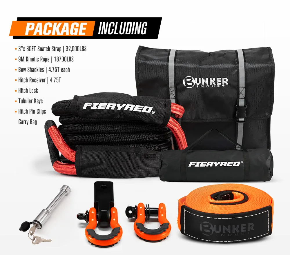 8PC Recovery Kit 9M Kinetic Rope Snatch Strap Hitch Receiver Shackles