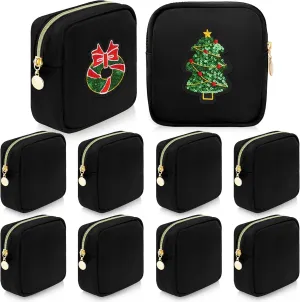 9 Pcs Mini Makeup Bags Bulk Nylon Cosmetic Pouch for Purse Travel Toiletry Organizer for Women, Small Zipper Pouch Preppy Coin Purse for Custom Birthday Gifts (Black)