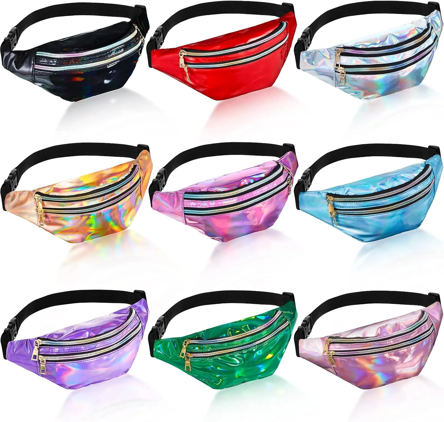 9 Pieces 80s 90s Christmas Fanny Pack Holographic Neon Fanny Packs for Women, Christmas Fanny Waist Packs Gift African Camping Sport Waistbag(Fresh Style)