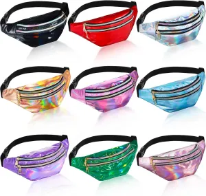 9 Pieces 80s 90s Christmas Fanny Pack Holographic Neon Fanny Packs for Women, Christmas Fanny Waist Packs Gift African Camping Sport Waistbag(Fresh Style)
