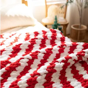 Abound Chunky Knit Blanket Throw (50"x60", 5 lbs) - Soft Chenille Yarn Knitted - Cable Style Throw Blanket - Weighted - Machine Washable (White and Red)