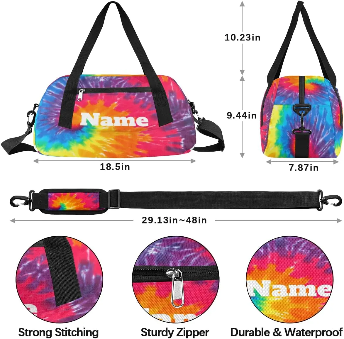 Abstract Art Swirl Tie Dye Custom Name Kids Duffel Bags Personalized Customized Sports Gym Bag Girls Dance Bag Tote Overnight Weekender Sleepover Carry On Travel Bag for Boys Girls