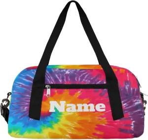 Abstract Art Swirl Tie Dye Custom Name Kids Duffel Bags Personalized Customized Sports Gym Bag Girls Dance Bag Tote Overnight Weekender Sleepover Carry On Travel Bag for Boys Girls