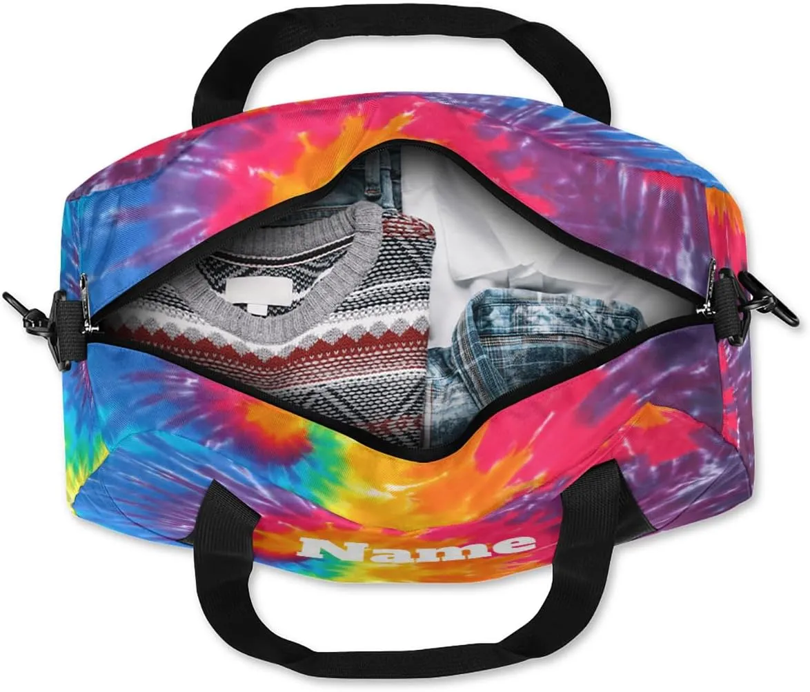 Abstract Art Swirl Tie Dye Custom Name Kids Duffel Bags Personalized Customized Sports Gym Bag Girls Dance Bag Tote Overnight Weekender Sleepover Carry On Travel Bag for Boys Girls