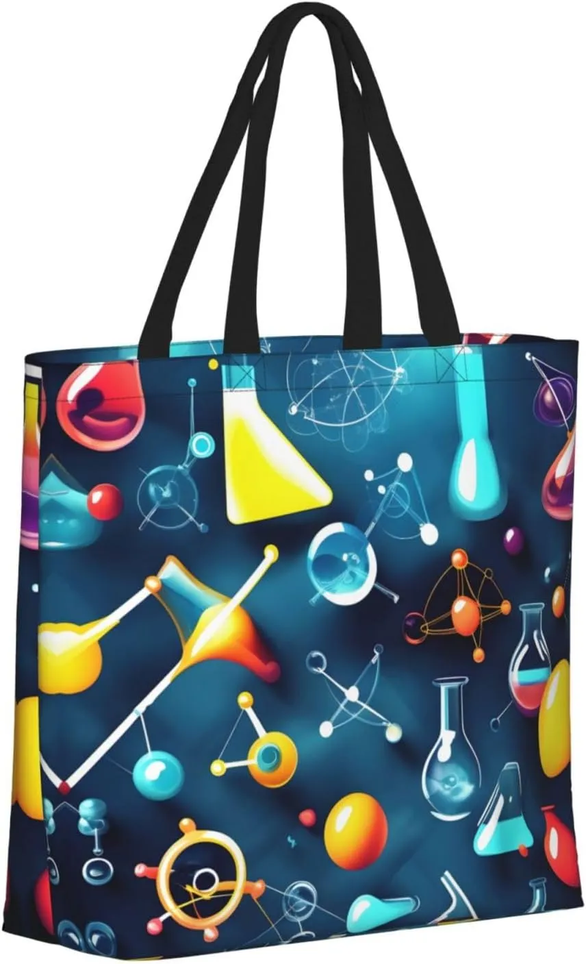 Abstract Science Chemistry Print Tote Bags Reusable Grocery Bag Shoulde Bag Handbag For Office Shopping Travel