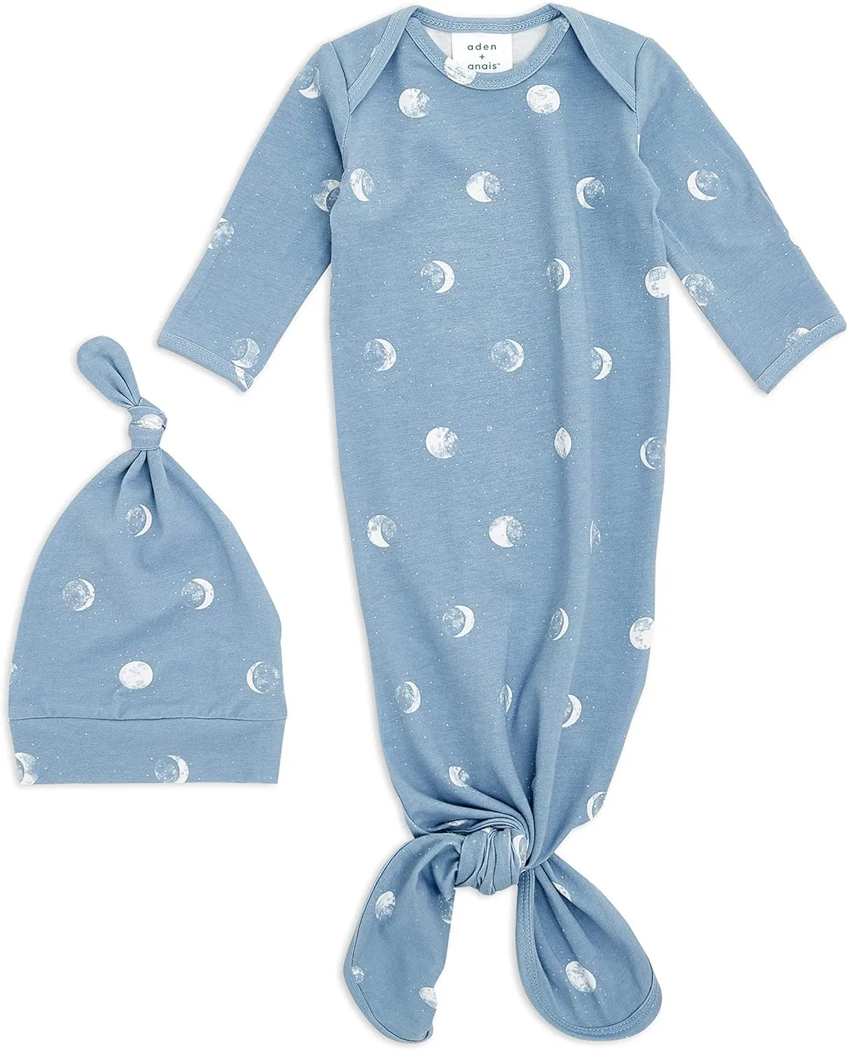 aden   anais Comfort Knit Knotted Newborn Baby Gown and Hat, 2 Piece Set, 0-3 Months