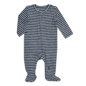 aden   anais Snuggle Knit Baby Boy Long Sleeve Zipper, One-Piece Footed Sleeper, Navy Stripe, 3-6M