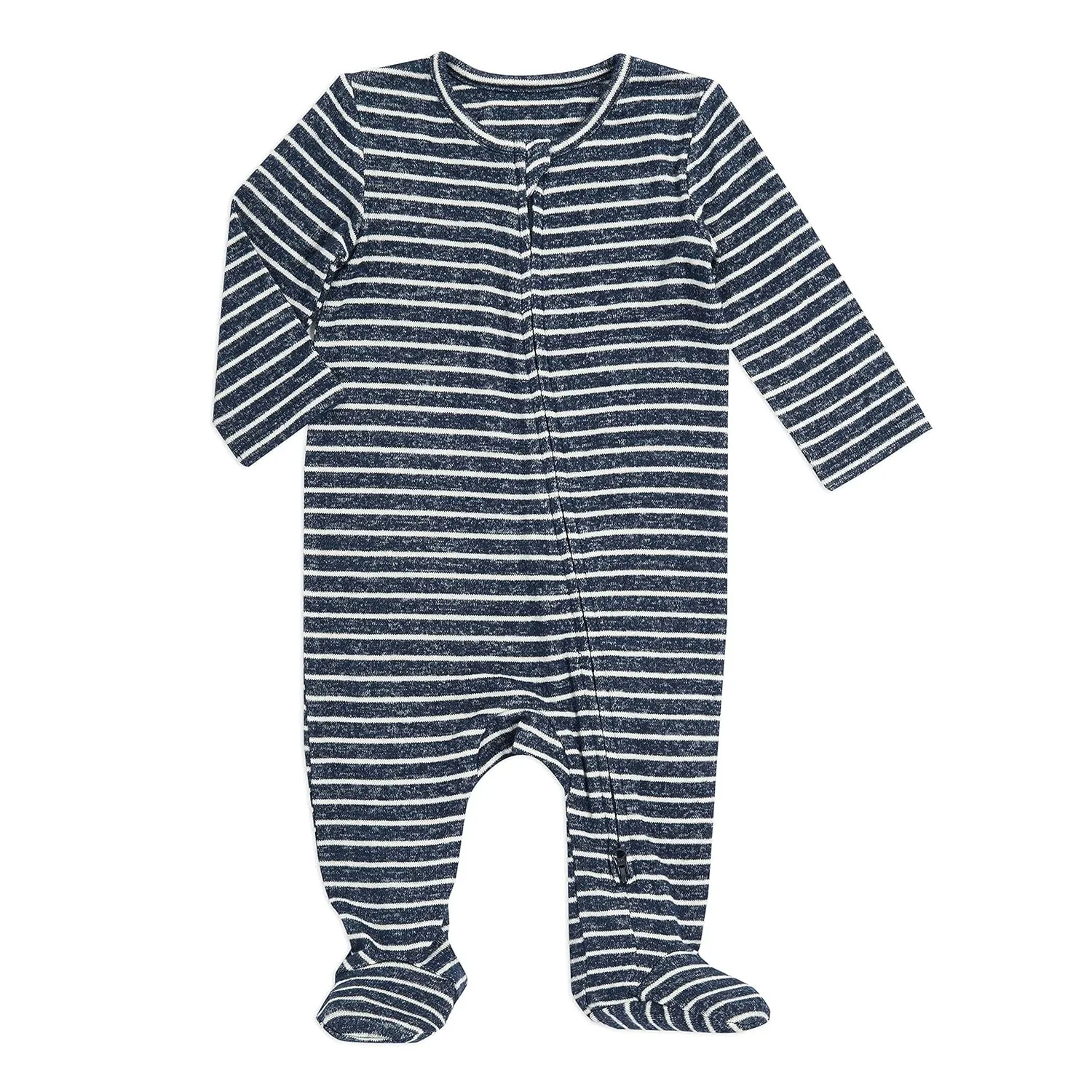 aden   anais Snuggle Knit Baby Boy Long Sleeve Zipper, One-Piece Footed Sleeper, Navy Stripe, 3-6M