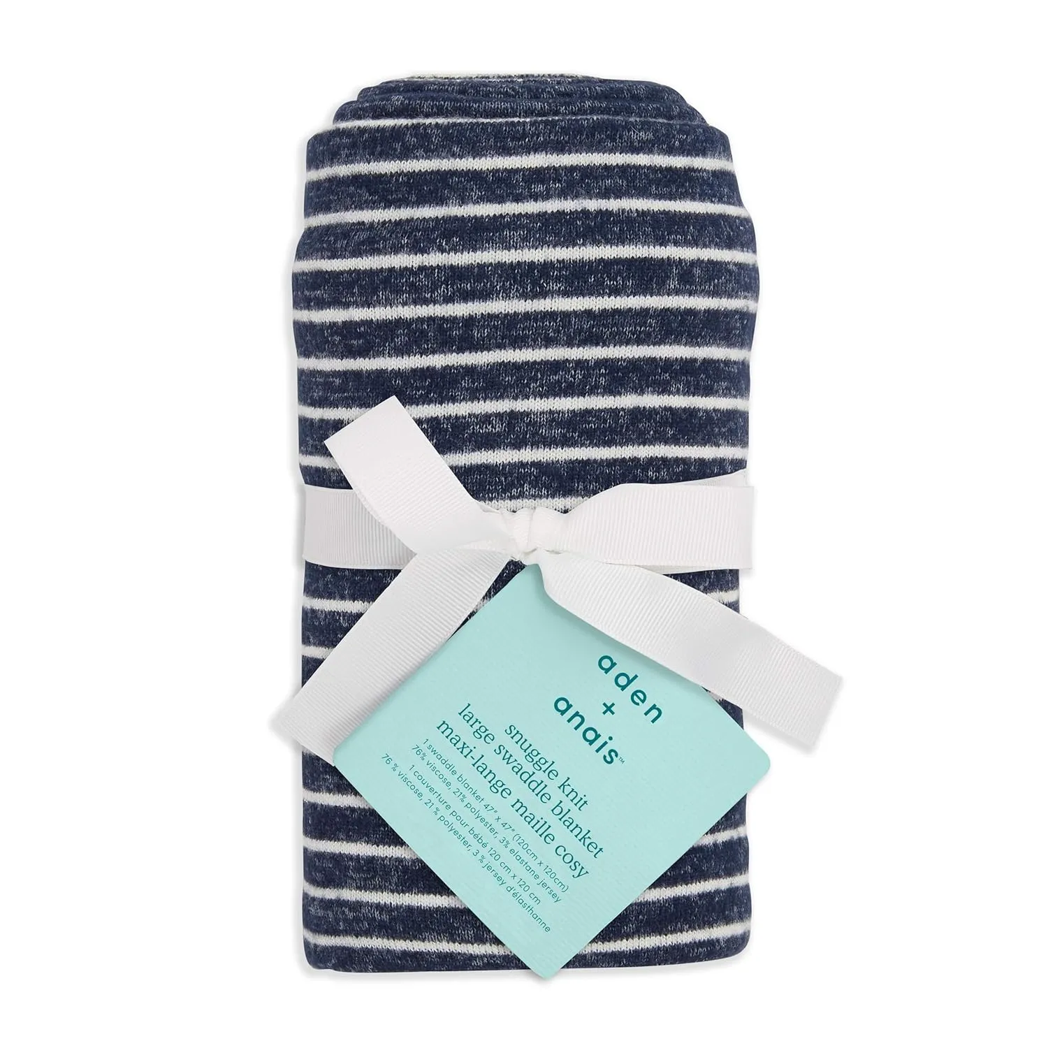 aden   anais Snuggle Knit Baby Swaddle Blanket for Newborn Girl and Boy, Versatile Stroller Cover, Burp Cloth, Nursing Shield, 47 x 47 Inch, Navy Stripe