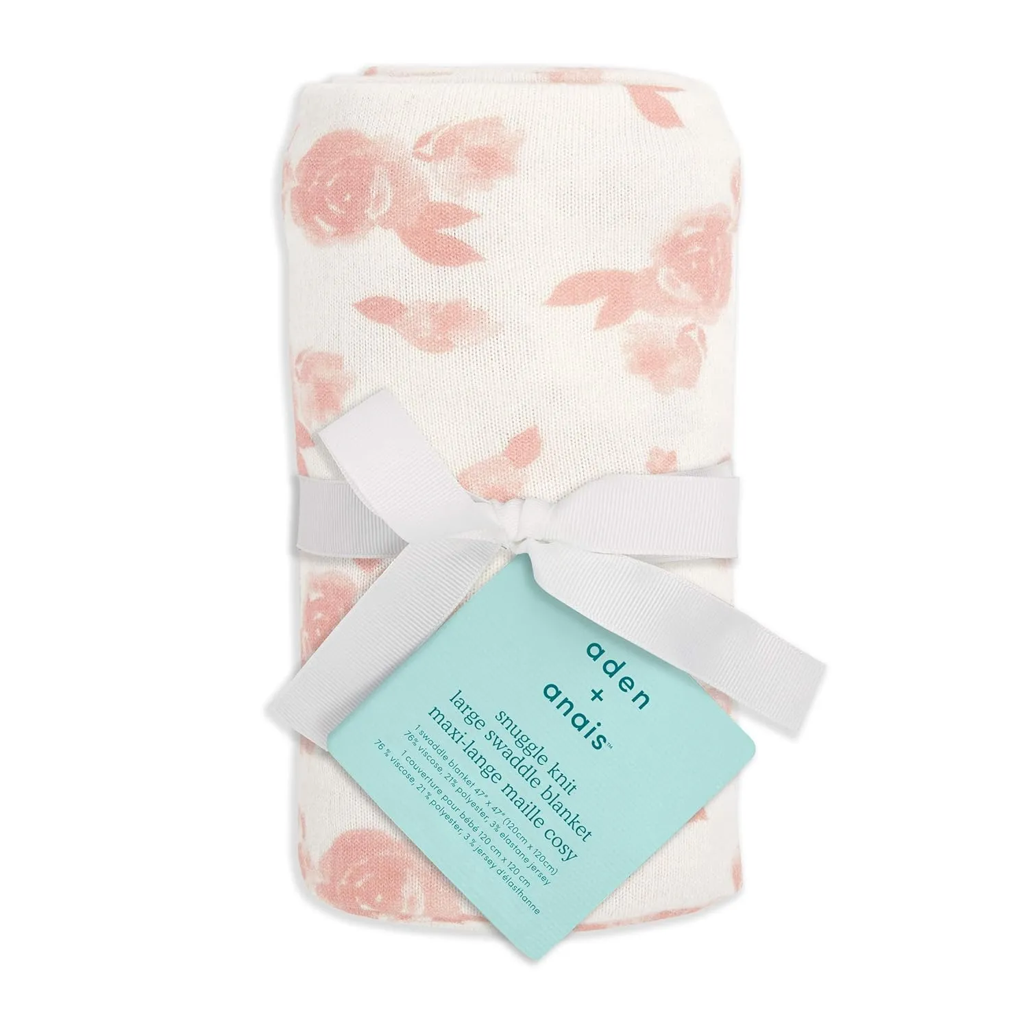 aden   anais Snuggle Knit Baby Swaddle Blanket for Newborn Girl and Boy, Versatile Stroller Cover, Burp Cloth, Nursing Shield, 47 x 47 Inch, Rosettes